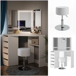 Vicco Eckschminktisch Frisiertisch Schminkkommode Arielle Weiß LED-Spiegel Hocker 111x142 cm modern Schlafzimmer Kommode Schublade Ablage Aufbewahrung Kosmetiktisch Schminkkonsole Make-Up-Tisch