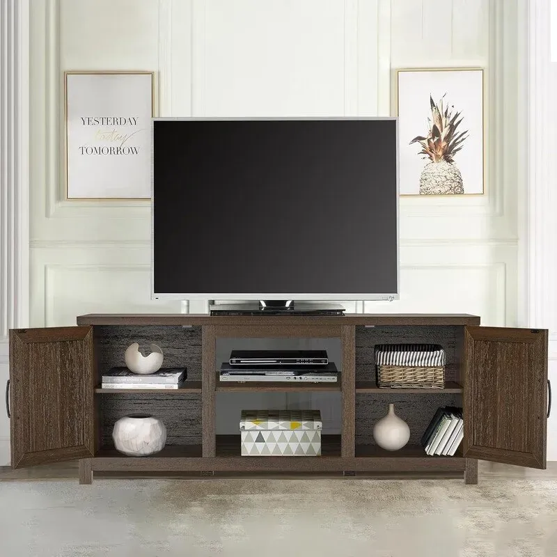 Parrot Uncle 147cm braune TV-Kommode mit Schiebetür, Stauraum und verstellbaren Regalböden, passend für Fernseher bis zu 65