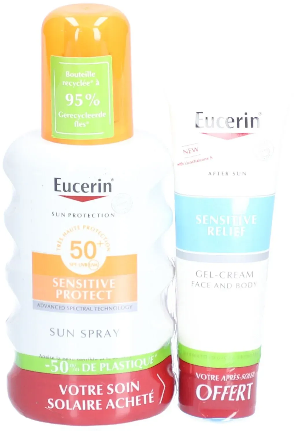 Eucerin® SUN SENSITIVE PROTECT Spray SPF 50+ et SENSITIVE RELIEF Gel-cream 250 ml émulsion