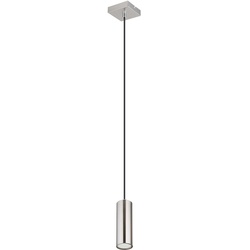 Lampe skandinavisch Hängeleuchte Hängelampen Wohnbereich Modern Pendelleuchte einflammig, Metall nickel matt, 1x GU10 Fassung, LxBxH 9x9x120 cm