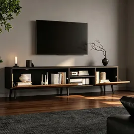 stilvora TV-Lowboard 180x45x33,5 cm Natur/Schwarz Metall/Spanplatte