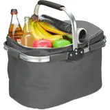 Relaxdays Einkaufskorb mit Kühlfunktion, faltbar, Deckel, Henkel, 27 Liter, Thermo Tragekorb, Polyester, Aluminium, grau