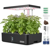 iDOO Hydroponic System, Smart Garden, Hydroponisches Anzuchtsystem,12Hülsen, mit Automatisch Timer, Smart Garden mit LED Pflanzenlampe und Ventilato, Höhenverstellbar kräutergarten Set, Schwarz