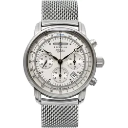 Zeppelin Herrenuhr 8618M1 - Silbernes Ziffernblatt mit schwarzen Zahlen/Indices,silber - 42mm