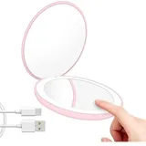 Fitags - Taschenspiegel, Vergrößerungsspiegel Mit Licht, 1x/10x Vergrößerung Reise-taschenspiegel, Verstellbarer Dimmbarer Vergrößerungs-kompaktspiegel, Schminkspiegel, Kleiner Spiegel Für Die Handtasche