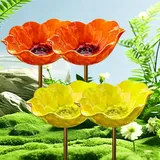 2026 Neu Metall Blumen Gartenstecker Vogeltränke, Vogeltränke Blumenstecker, Trinkschale Vögel, Handmade Metal Flower Garden Stake for Garden, Wassertränke Für Vögel, Bienens (4PC-O)