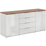 CARRYHOME Sideboard Eiche Artisan, Weiß Hochglanz, Metall, 2 Fächer, 4 Schubladen, 170x82x44 cm, FSC Mix, Beimöbel erhältlich, Schlafzimmer, Schlafzimmer Kommoden,