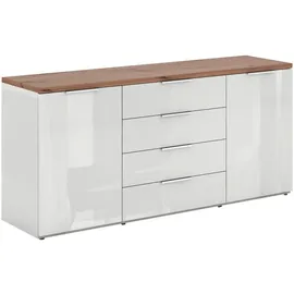 CARRYHOME Sideboard Eiche Artisan, Weiß Hochglanz, Metall, 2 Fächer, 4 Schubladen, 170x82x44 cm, FSC Mix, Beimöbel erhältlich, Schlafzimmer, Schlafzimmer Kommoden,