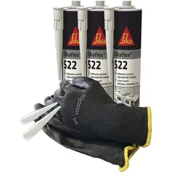 Sikaflex-522 schwarz 3er Set mit 5 Spitzen und Vasalat Handschuh - 3er Set mit 5 Spitzen