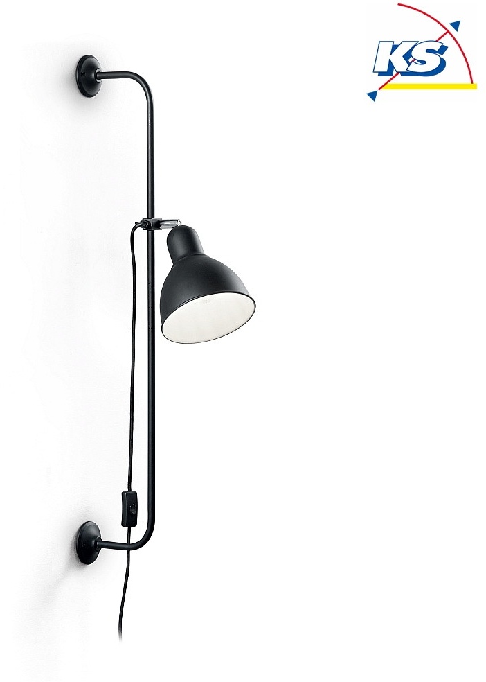 Ideal Lux Wandleuchte SHOWER, Höhe 89cm, E27, mit Gelenk, Schalter am Netzkabel, Schwarz matt IDEA-179643