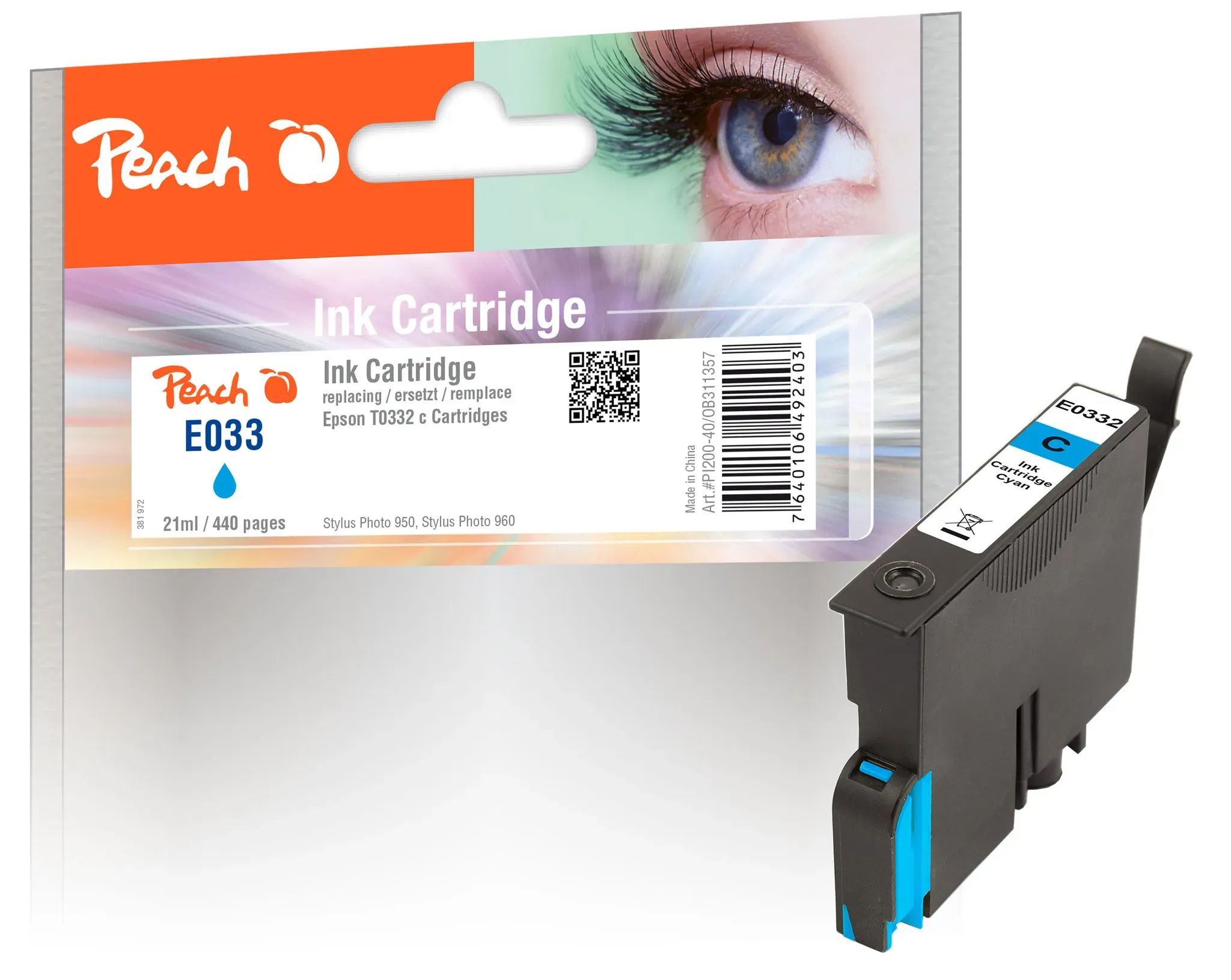Peach Tintenpatrone cyan kompatibel zu Epson T0332C, C13T03324010