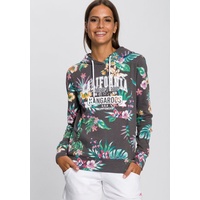KANGAROOS Kapuzensweatshirt mit coolem Floral-Alloverprint & Logo-Print im College-Look Gr. 32/34 (XS), anthrazit-meliert, , 79148438-32