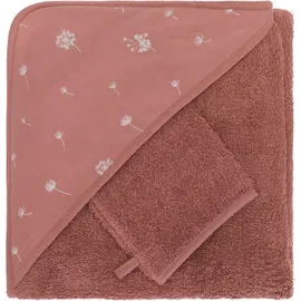 fillikid 2.tlg. Kapuzenbadetuch-Set Badetuch und Waschhandschuh 100 x 100 - Pusteblume - Rosa
