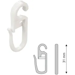 Faltenclip LIEDECO, weiß, H:3,1cm, Kunststoff, Gardinenbefestigungen, Faltenlegehaken, für Gardinenringe