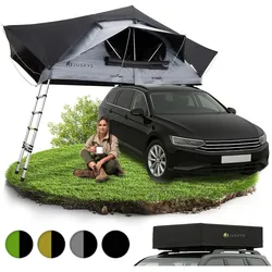 Juskys Autodachzelt Lago 140 x 240 cm - LED-Beleuchtung & Leiter - Schwarz / Grau