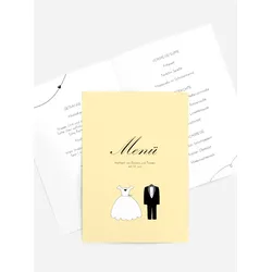 Menükarten zur Hochzeit selbst gestalten mit Spruch und Fotos im Onlinedesigner bei Meine-Kartenmanufaktur.de