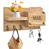 Luxvara Schlüsselhalter mit Ablage, Schlüsselbretter Wandhalterung Schlüsselboard, Schlüsselbrett Holz mit 6 Schlüsselhaken, Schlüsselhalter Wand zur Aufbewahrung für Wohnzimmer Küche Büro Flur