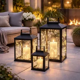 Mojawo Windlicht 3er Gartenlaternen Metall Schwarz