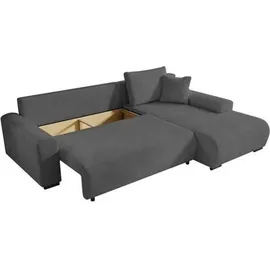 fursell STOREZ24 L-Form Ecksofa NELLY inklusive Schlaffunktion, Ecke mit Bettkasten, Farbe: Dunkelgrau, Seite: rechts - Dunkelgrau