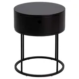 Actona Polo Nachttisch Schwarz, Metall Mdf, rund, mit Schublade