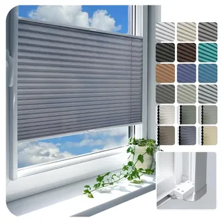 Rollmayer Plissee nach Maß Kassettenrollo ohne Bohren zum Kleben plissee mit schiene, Höhe 50-149 cm, Breite: 25-80cm, Wabenplissee Faltrollo Sichtschutz und Sonnenschutz für Fenster und Tür