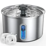 katzenbrunnen Edelstahl 3,5L,Trinkbrunnen für Katze-Ultra Leise Katzentrinkbrunnen,Wasserbrunnen für Katzen mit Wasserstandsfenster,Trinkbrunnen für Hunde - mit 2 Schwamm und 2 Kohlefilter