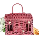 Gartenerntekorb, 9, 5 x 5, x 6, 3 Zoll Haus geformtes Rattan -Aufbewahrungskorb mit Deckel & Handle Button Verschluss eleganter Korbkoffer zum Organisieren, Tragen, Gartenernte, Weihnachtsdekoration