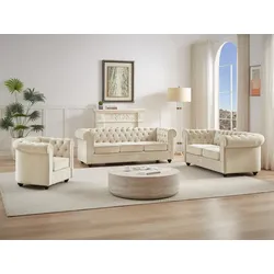 Sofas 3-Sitzer, 2-Sitzer & Sessel - Samt - Beige - CHESTERFIELD