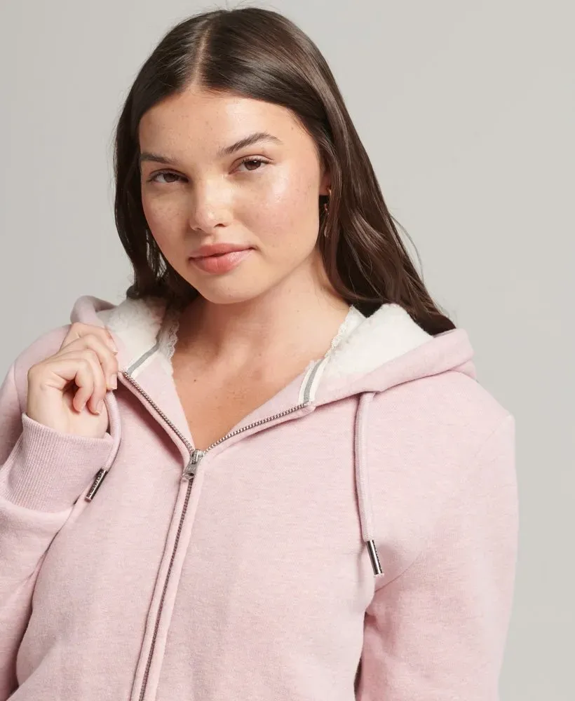 Damen SUPERDRY Superdry Damen Essential Kapuzenjacke Mit Teddyfellfutter - LA Soft Pink Marl - L
