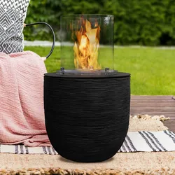 muenkel design Vagos [Ethanol Feuerstelle für den Innen- und Außenbereich]: Riffelung schwarz - ohne Schutzhülle