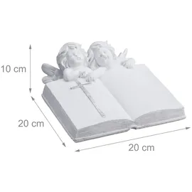 Relaxdays Grabengel mit Buch, Kunststein, wetter-, frost- & UV-beständig, H x B x T: 10 x 20 x 20 cm, Grabschmuck, weiß