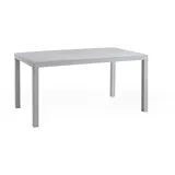 Dmora Tisch im Freien Debueh, rechteckiger Gartentisch, Mehrzweck-Gartentisch in Rattan-Optik, 100 % Italy, 150x90h74 cm, Weiß