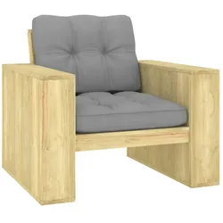 vidaXL Kiefernholz Imprägniert Gartenstuhl mit Grauen Kissen Gartensessel Holzstuhl Lounge Sessel Stuhl Gartenmöbel Balkonstuhl Terrassenstuhl