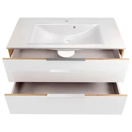 Fackelmann Waschplatz-Set B.Brillant 100 cm Asteiche/Glas Weiß