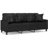 vidaXL 3-Sitzer-Sofa mit Zierkissen Schwarz 180 cm Kunstleder