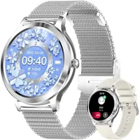 Elegante Smartwatch Damen mit Telefonfunktion 2026 Silber rund mit Blutdruckmessung für Android und iOS Geräte wasserdicht mit Armbandwechsel - Silber
