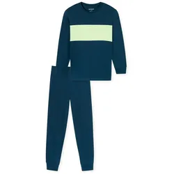 SCHIESSER Jungen Schlafanzug Set, 2-tlg. - Nightwear 3, lang, Single-Jersey Blau/Grün 176