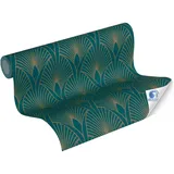 A.S. Création livingwalls vorgeleimte Vliestapete DESIGNDROP - Tapezieren ohne Kleister - Petrol, Gold - Art Deco Tapete - 784931