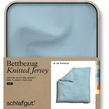 SCHLAFGUT Knitted Jersey Bettwäsche 200x200cm Bettdecke Bezug einzeln, Blue Light Uni, weich und faltenfrei mit Elasthan
