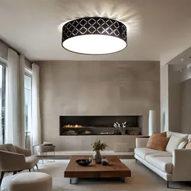 GLOBO RGB LED Deckenleuchte Textil schwarz gold, satiniert, Fernbedienung dimmbar, 2x 8,5w 806lm Warmweiß, Dxh 38x10 cm