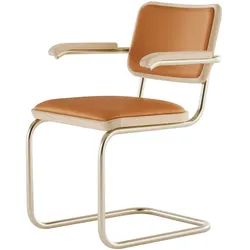 Thonet - JS. THONET a personal Interpretation by Jil Sander S 64 P Nordic Armlehnstuhl, Nickelsilver / Eiche weiß pigmentiert / Leder burnt walnut