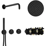 Herzbach MODUL7 Duschsystem, Thermostat, 70.702711.1.12 Wandarm Regenbrause 250mm Schwarz matt