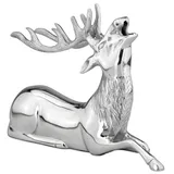 Gro�e Liegende Silber Deko Hirsch Figur & Geweih - Weihnachten Wildfigur 25 cm