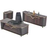 aea Komplett Arbeitszimmer-Set Bürotisch Bürostuhl Sideboard Kommode Holz - Braun