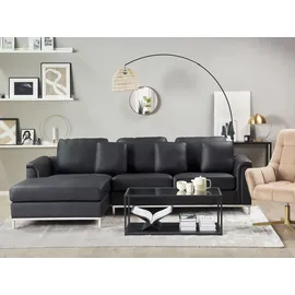 Beliani Ecksofa Schwarz Echtleder L-Förmig Rechtsseitig Modern Wohnzimmer - Schwarz/Silber