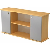 bümö Sideboard office Sideboard mit 2 Flügeltüren, Dekor: Buche/Silber - Griffe: Knauf/Streifengriff braun