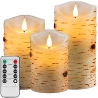 Tappovaly LED-Kerzen, flammenlose batteriebetriebene Kerzen. Blinkende Kerze mit Fernbedienung und Timer. Set von 3 echtes Wachs, verwendet für Wohndekoration und Feiertagsfeiern (3PACK, Birkenrinde)