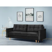 Beautysofa Schlafsofa Sigurd, mit Schlaffunktion und Bettkasten, Polstersofa aus Velours, Sofa im skandinavischen Stil schwarz