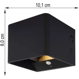 GLOBO Wandleuchte schwarz Akku Magnet USB verstellbar, 1x LED 1W 50Lm warmweiß, LxBxH 10,1x10,1x8 cm, 2er Set