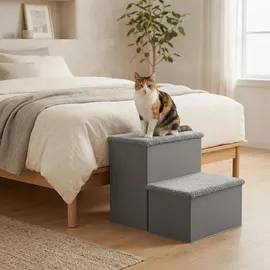 Relaxdays Hundetreppe 2 Stufen Grau 40 cm x 35 cm x 32 cm